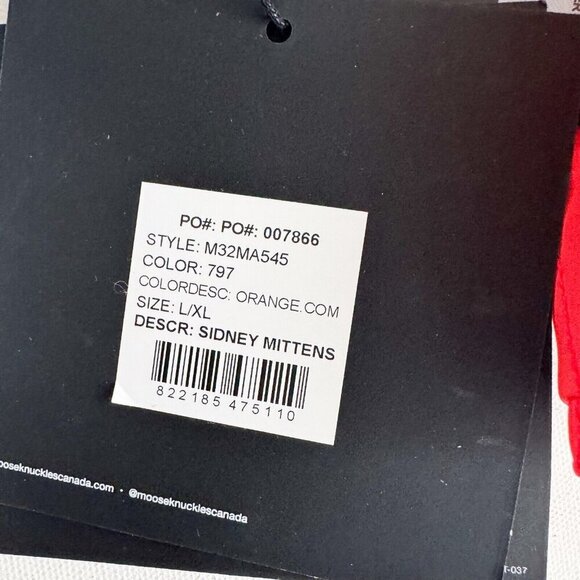 Moose Knuckles Nylon Down Filled Sidney  Mittens Orange  L/XL - Picture 6 of 8